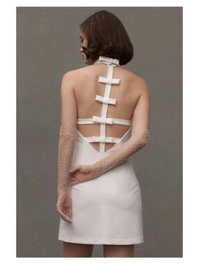 BHLDN by Anthropologie High-neck Bow-back Mini Dress bridal white size medium